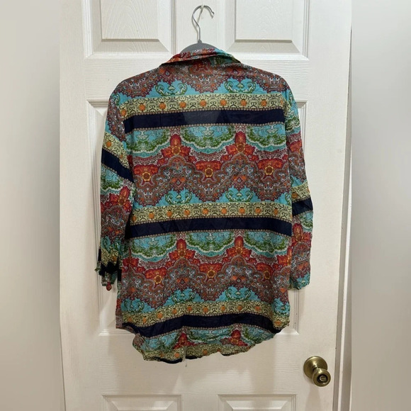 Antica Sartoria Italy Cotton Button Up Shirt Size 2 US Medium Boho Artsy - Picture 2 of 8